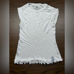 Free People Movement XS/S White Cap Sleeve Ribbed Tee Leaf Detail